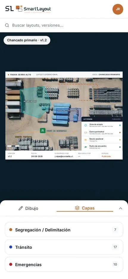 SmartLayout on the phone: the layout in force for the primary crushing area and the collapsible layer panel